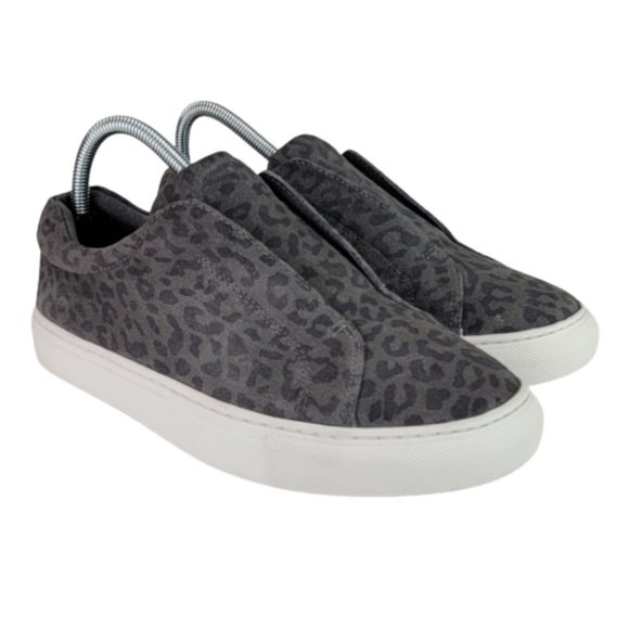 J/Slides Womens Luv Gray Leopard Print Suede Slip On Sneaker Shoes Sz 8.5 - Picture 1 of 12